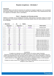 Reações inorgânicas – Atividades 1