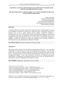 a política nacional de humanização como novo paradigma de