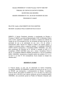 Decisão ORDINÁRIA Nº 131/2003 Processo TCDF Nº 3564/1997