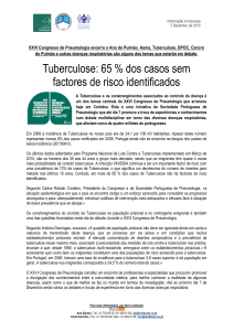 Tuberculose - 65 % dos casos sem factores de risco identificados