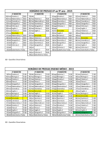 HORÁRIO DE PROVAS 6º ao 9º ano