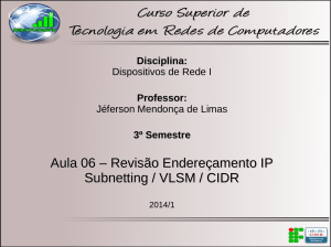 Aula 06 – Revisão Endereçamento IP Subnetting / VLSM / CIDR