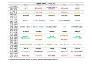 Horário Integral – 2º ao 5º ano 7:30 – 7:45 ARTE ESPANHOL