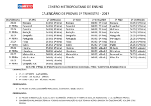 centro metropolitano de ensino calendário de provas