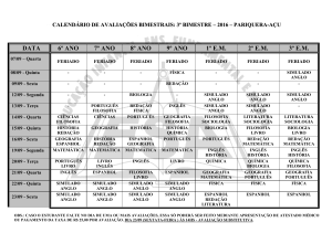 CALENDARIO DE AVALIACOES BIMESTRAIS 3 Bimestre 2016