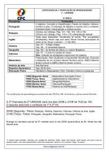 A 2ª Chamada da 2ª UNIDADE será nos dias 20/06 e 21/06 de 7h30