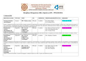 Disciplinas Obrigatórias (OB) e Optativas (OP) – PPGEEB/2016