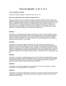 Tipos de Hepatite - A, B, C, D, E