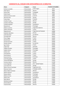 CANDIDATO (A), CHEGAR COM ANTECEDÊNCIA DE 15 MINUTOS.