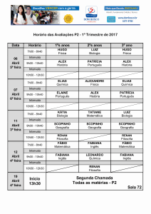 Início 13h30 Segunda Chamada Todas as matérias