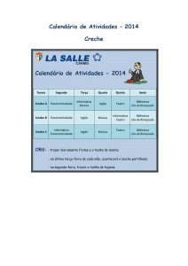 Calendário de Atividades - 2014 Calendário de