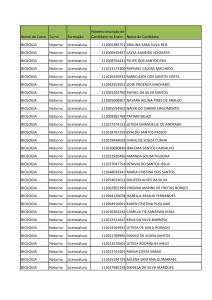 Nome do Curso Turno Formação Número inscrição do