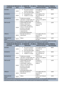 planilha de provas p1 – 2º bimestre – 4º ano a – professora giselia