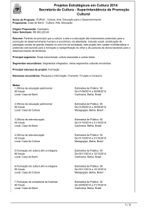 Projetos Estratégicos em Cultura 2014 Secretaria de Cultura