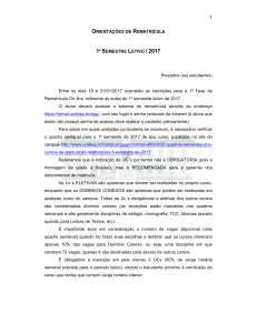 ORIENTAÇÕES DE REMATRÍCULA 1º SEMESTRE