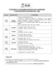 conteúdo e calendário de provas do 4º bimestre 5º