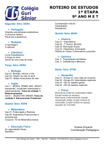 Roteiro 1ª etapa – 9º Ano E. Fundamental II