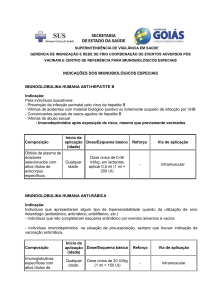 Indicações dos Imunobiológicos Especiais