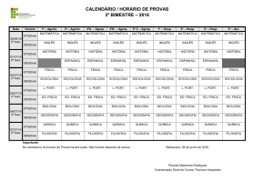 calendário / horário de provas 2º bimestre – 2016