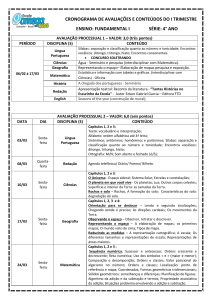 Calendário de Avaliações P2 - I Trimestre ( 4º Ano )