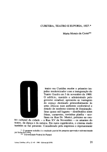 CURITIBA, TEATRO E EUFORIA, 1927.* Marta Morais da Costa