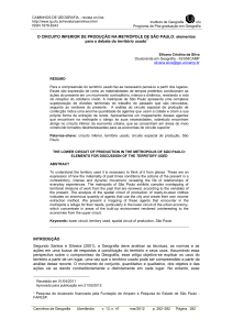 O CIRCUITO INFERIOR DE PRODUÇÃO NA METRÓPOLE DE SÃO