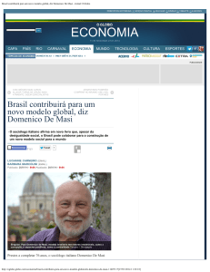 Brasil contribuirá para um novo modelo global, diz Domenico De Masi