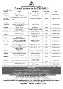 Ensino Fundamental II – 9ºANO- 2015 Projeto Leitura 9ºANO