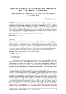 TERCEIRO PERÍODO DE INVESTIMENTO DIRETO EXTERNO NO