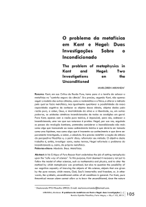 O problema da metafísica em Kant e Hegel: Duas Investigações