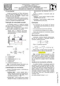 O movimento Definição de velocidade escalar