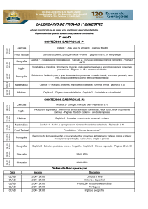 CALENDÁRIO DE PROVAS 1º BIMESTRE