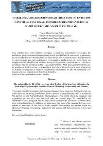 o abalo na vida do cuidador ao lidar com um ente com câncer em