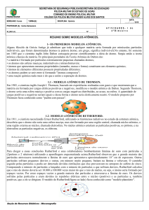 resumo sobre modelos atômicos. - CPMG Sargento Nader Alves