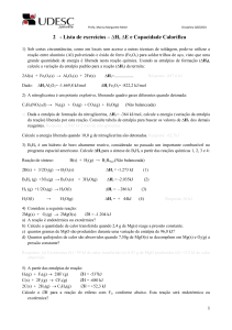 2 - Lista de exercícios – ∆H, ∆E e Capacidade Calorífica