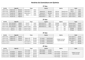 Horários da Licenciatura em Química