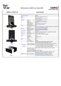 Especificação DVR Automovivo CARPA com sistema GPS