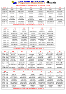 CALENDÁRIO DE PROVAS BIMESTRAIS – 2º BIMESTRE