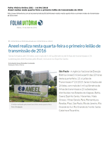 Folha Vitória Online (ES) - 14/04/2016 Aneel realiza nesta quarta