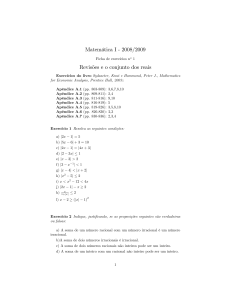 Matemática I " 2008/2009 Revisões e o conjunto dos reais