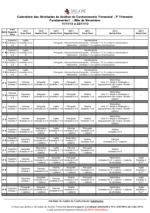 Calendário das Atividades de Análise do Conhecimento Trimestral