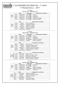 Calendário de Provas 2º ano Ensino Médio