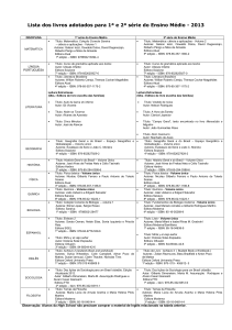 Lista dos livros adotados para 1ª e 2ª série do Ensino Médio