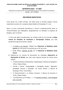 ANTROPOLOGIA - 12º ANO RECURSOS DIDÁCTICOS