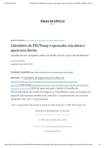 Calendário do PIS Pasep é aprovado; Folha SP
