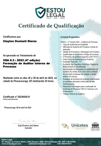 Certificado VDA 6.3 Auditor Interno Processo 2023